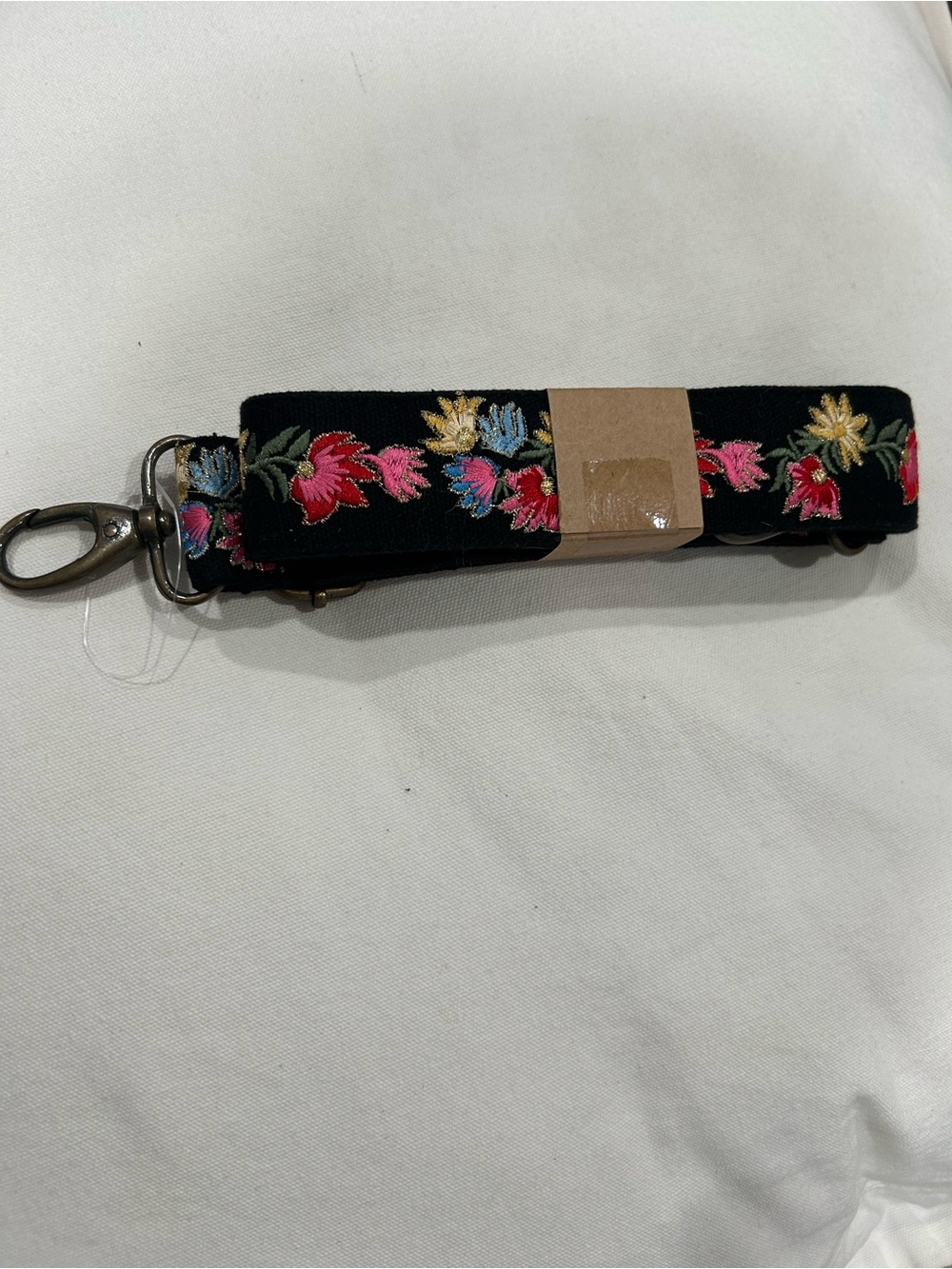 Black Floral Embroidered Strap Keychain
